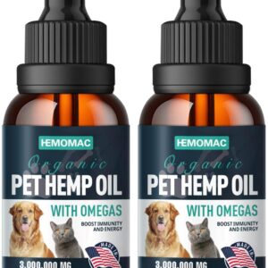 Hemp Oil for Dogs & Cats - Hip Joints Support Gluten Free Non-GMO 2-Pack