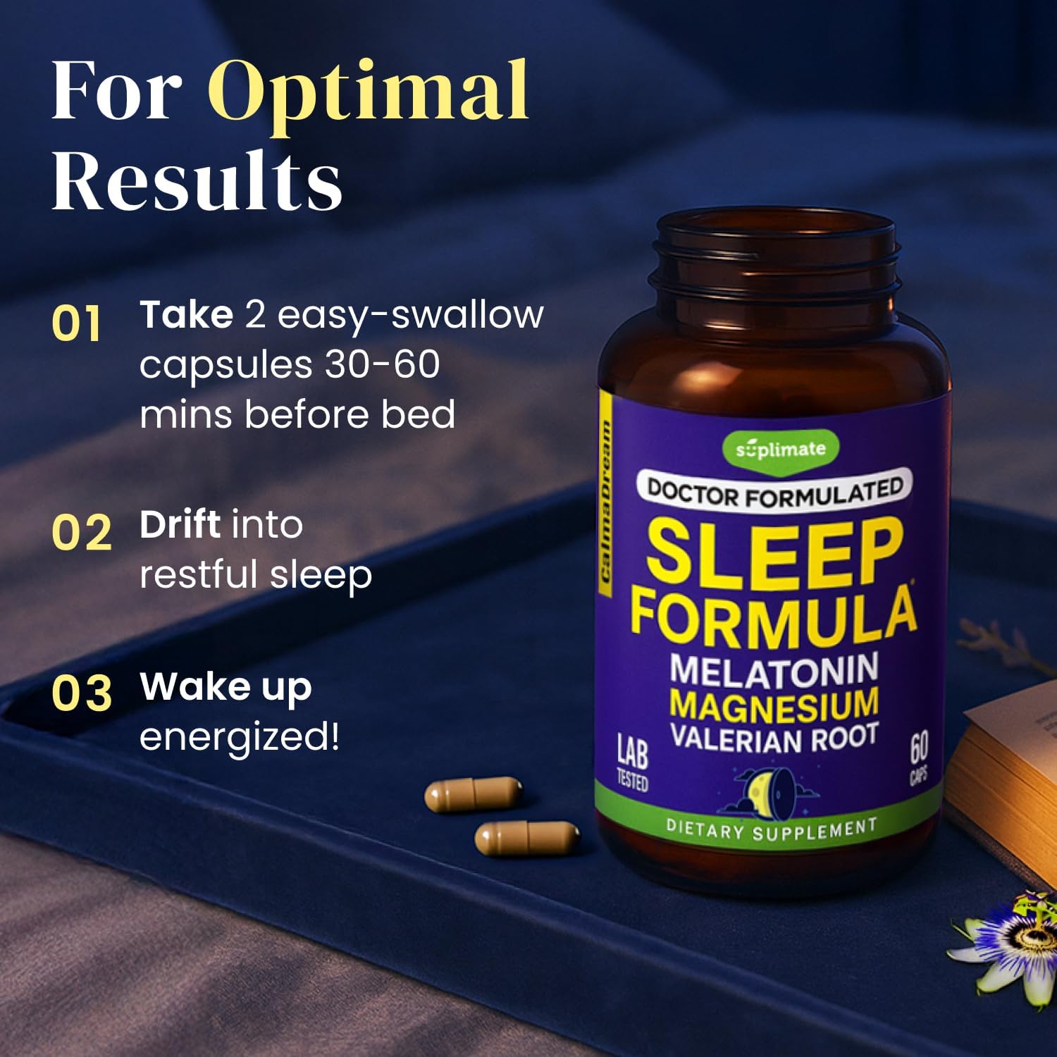 9-in-1 Melatonin Sleep Aid for Adults - USA Made, Lab Tested with Melatonin 5mg and 108mg Magnesium for Sleep - TRAACS, Ashwagandha, Valerian Root, GABA, 5HTP, Herbal Sleep Supplement, Vegan, 60 Caps - Image 4