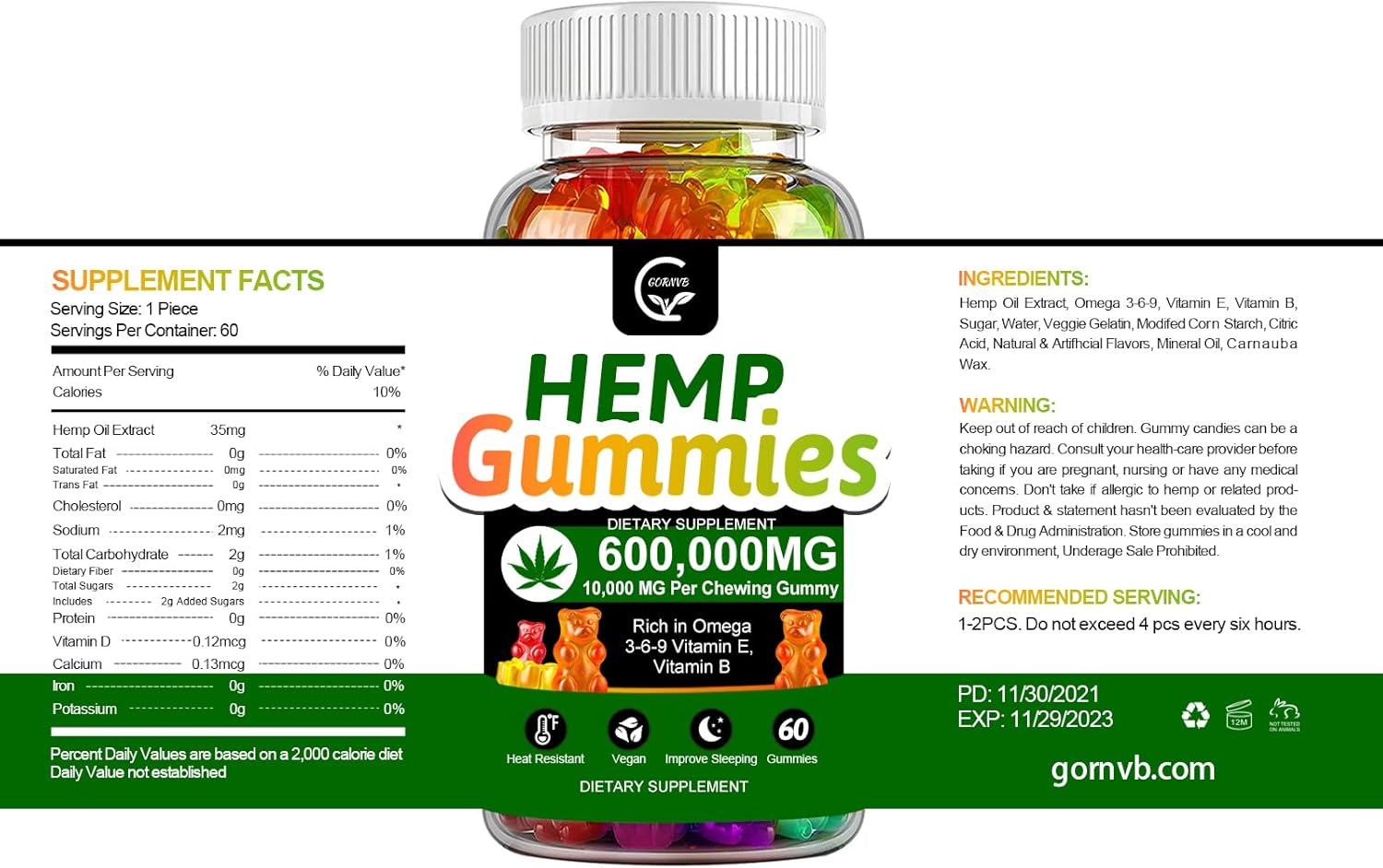 (3 Pack) High Potency Hemp Gummies 600,000 Extra Strength - Stress, Sleep, Mood, Calming, Focus, Relaxation Supplements, 100% Natural Hemp Oil Extract Infused Gummies, Vegan, Non-GMO, Gluten-Free - Image 8