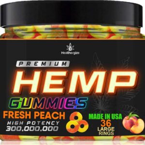 Hemp Gummies Sleep Peach Ring Gummy Bears-Natural Hempseed Oil for Peace and Calm-Fresh Peach Hemp Candy Edibles-Natural Omega-Made in USA