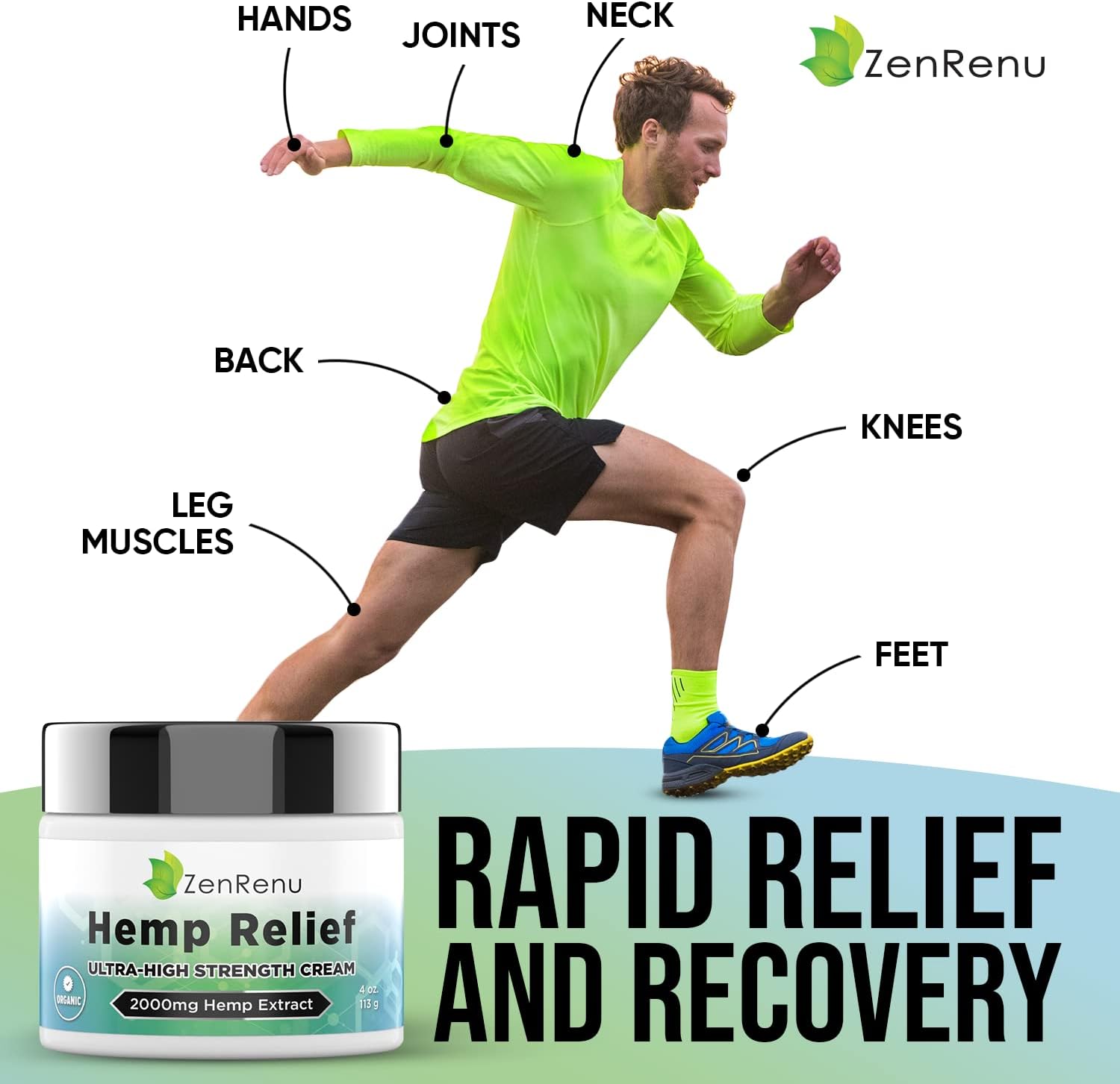 Hemp Cream Maximum Strength - Menthol Rub with Hemp Oil, Arnica, Lavender, Aloe Vera, Kava Kava, & Camphor - Natural Hemp Muscle Rub Cream for Skin, Muscles & Joints - ZenRenu, 4 oz - Image 2