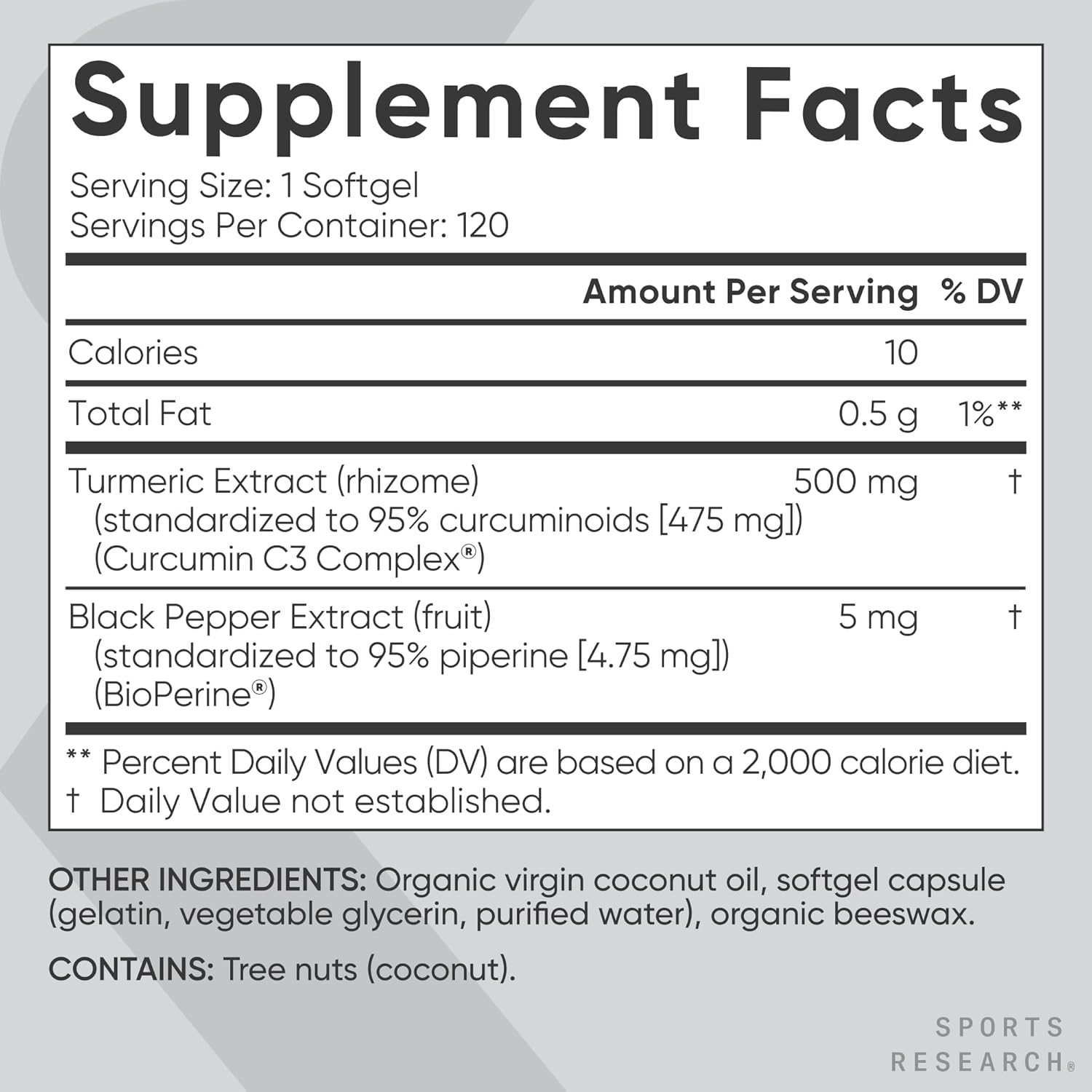 Sports Research® Turmeric Curcumin C3 Complex® w/BioPerine Black Pepper Extract & Organic Coconut Oil - Standardized 95% Curcuminoids · Non-GMO · Gluten Free - 120 Count Softgels - Image 5