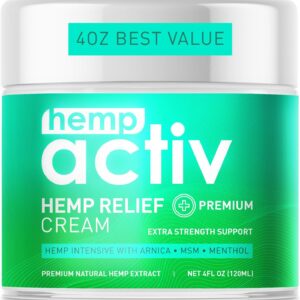 HEMPACTIV Cooling Hemp Cream – Menthol, MSM & Arnica – Fast-Absorbing, Non-Greasy Formula for Muscles & Joints – 4oz Best-Value Size