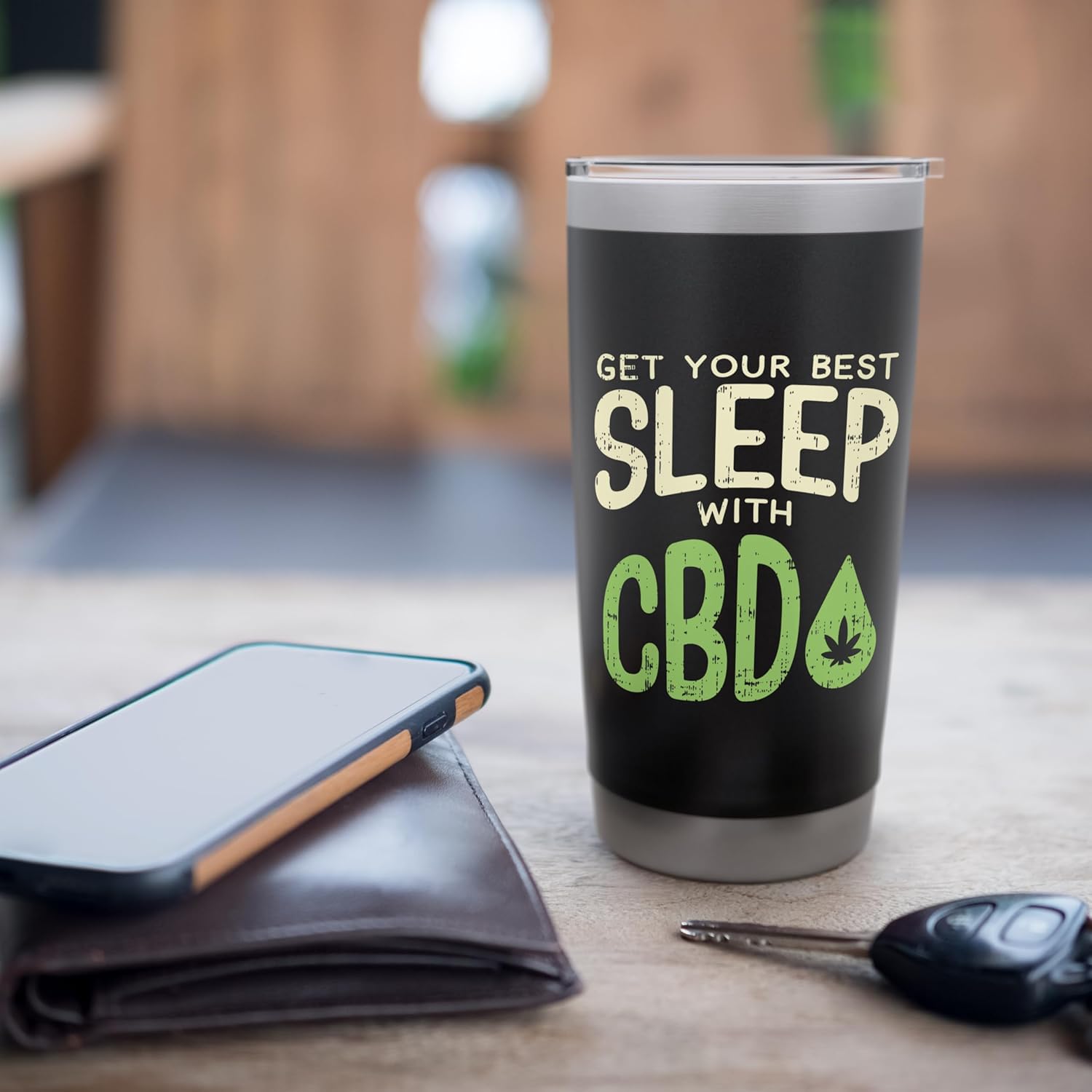 Best Sleep With CBD Vintage Insomnia Hemp Oil Plant Gift Stainless Steel Insulated Tumbler - Image 7