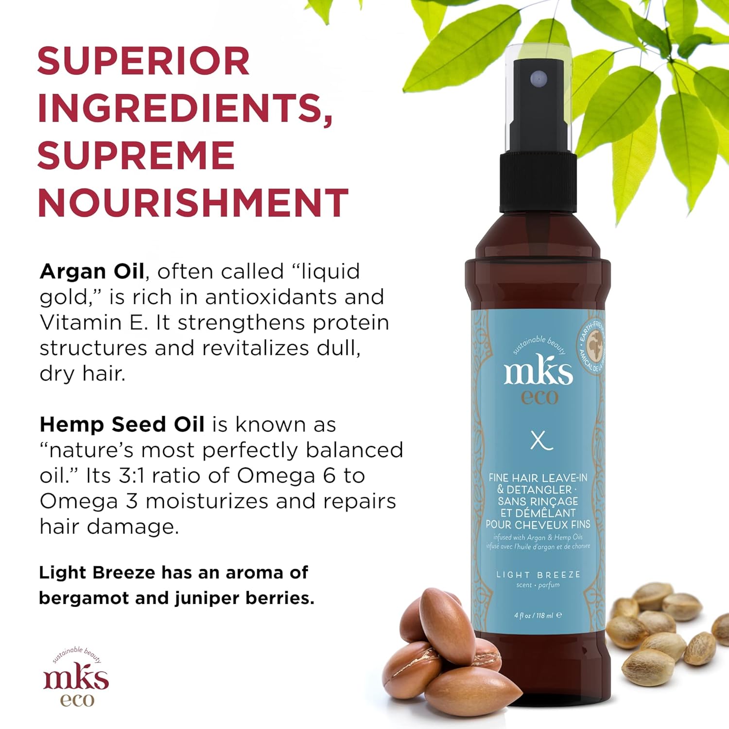 MKS eco X - Leave-In Treatment & Detangler - Moroccan Argan Oil, Hemp Seed Oil - Vegan & Cruelty Free - Image 4