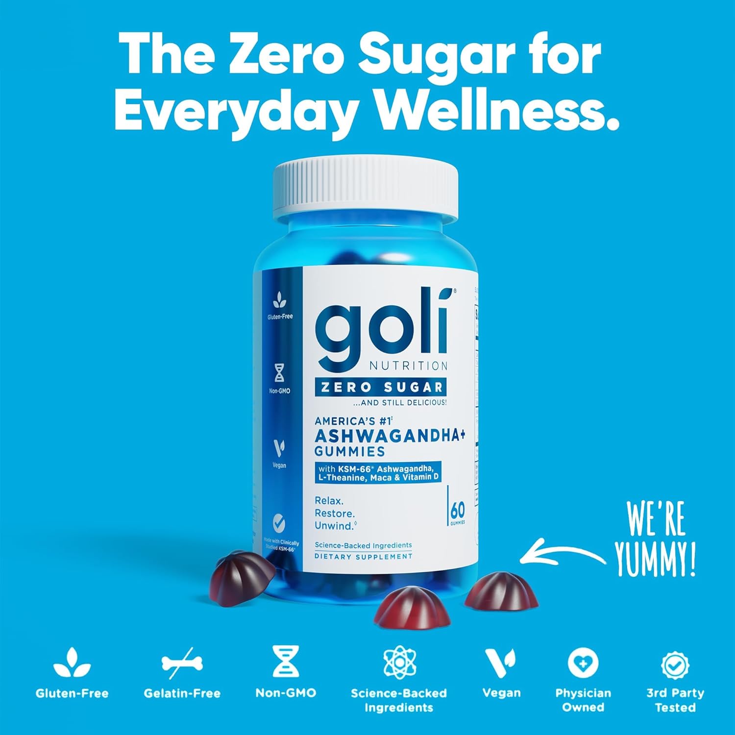 Goli Zero Sugar Ashwagandha & Vitamin D, Maca, L-Theanine Gummies, No Artificial Sweeteners, No Sugar Alcohols. Mixed Berry, KSM-66, Vegan, Plant Based, Non-GMO, Gluten-Free & Gelatin Free. (1) - Image 6
