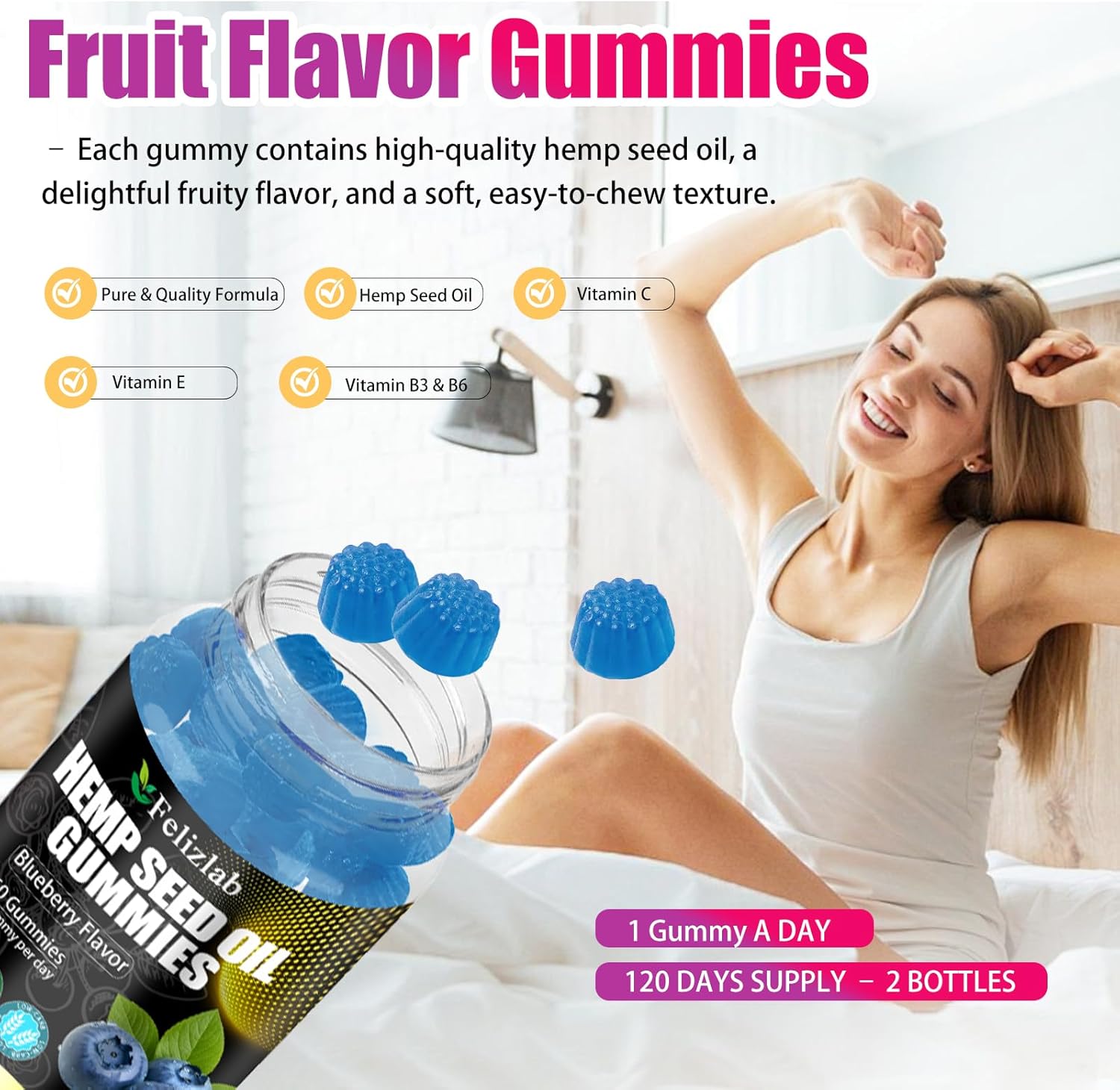 Hemp Gummies for Sleep Pain Anxiety -120 Count Plant Based Natural Hemp Oil Extract Gummy with Omega & Vitamin B for Relaxation and Peace - in a Raspberry Shape (Blueberry Flavor) - Image 2
