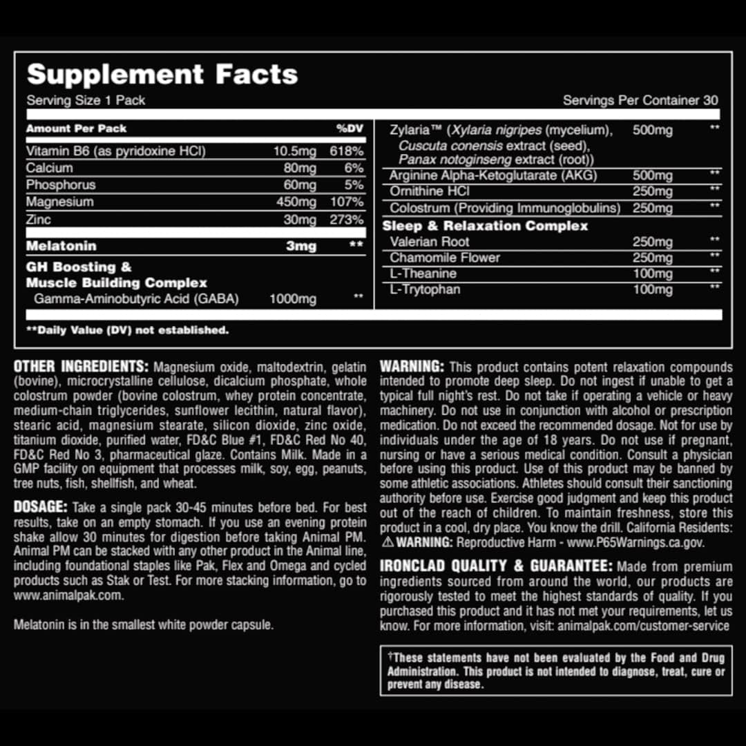 Animal PM - Sleep Aid for Adults Non-Habit Forming Relaxation Enhancer and Mood Support with Melatonin, L-Theanine, Zylaria, Zinc, Magnesium, Vitamin B6, GABA + AKG Anabolic Stack Supply, 30 Count - Image 6