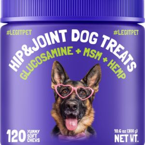Hemp Hip & Joint Supplement for Dogs Soft Chews Made in USA Functional Glucosamine for Dogs Chondroitin MSM Turmeric Hemp Seed Oil Natural Pain Relief Mobility Advanced Joint 120 Treats