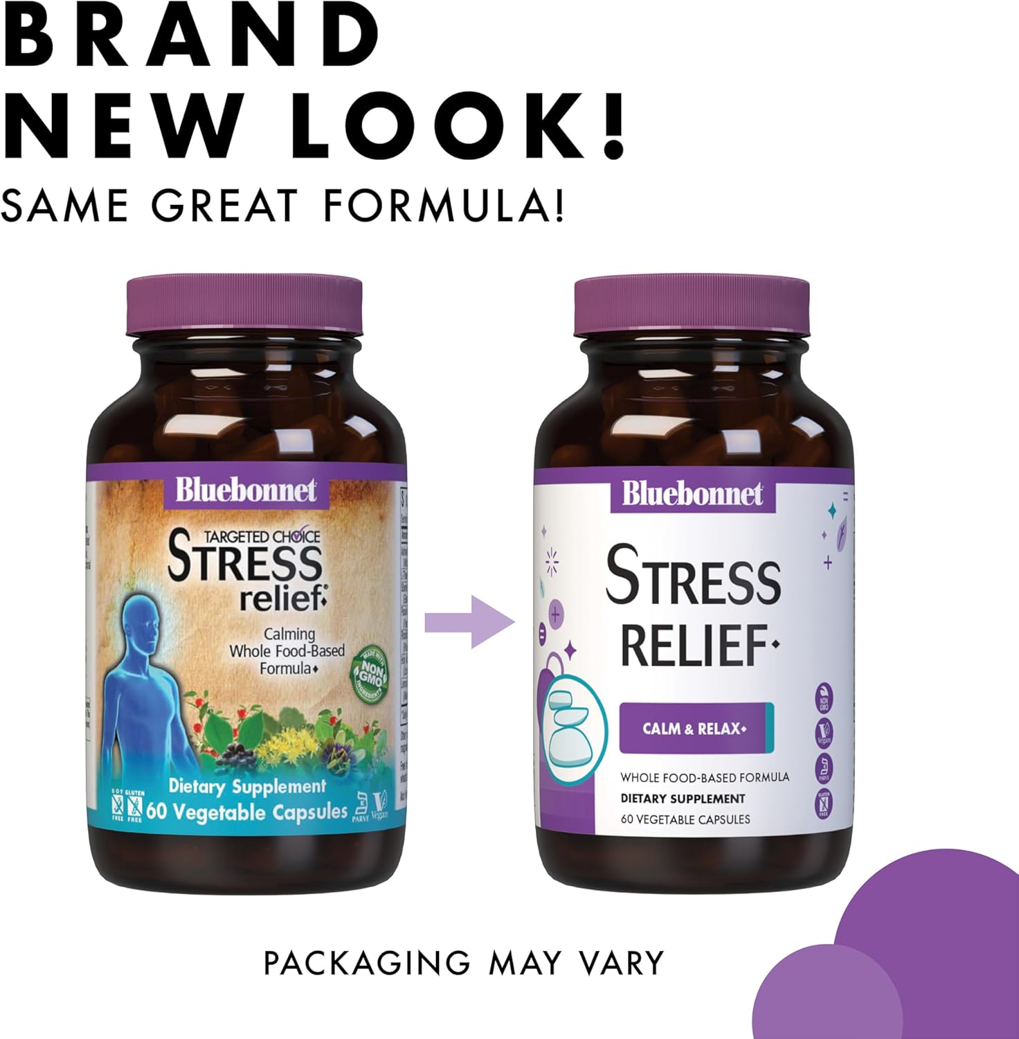 Bluebonnet Nutrition Stress Relief, Calm & Relax*, Calming Whole Food-Based Formula, Non-GMO, Vegan, Kosher-Certified, Gluten-Free, Soy-Free, Dairy-Free, 30 Vegetable Capsules, 30 Servings - Image 2