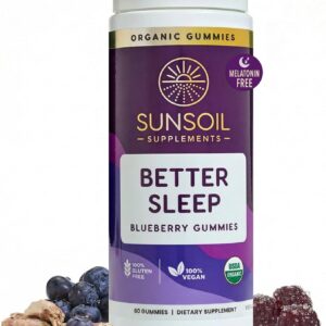Sunsoil Better Sleep Organic Gummies, No Melatonin, Ashwagandha, USDA Certified Organic, Vegan, Gluten-Free, Sleep Support