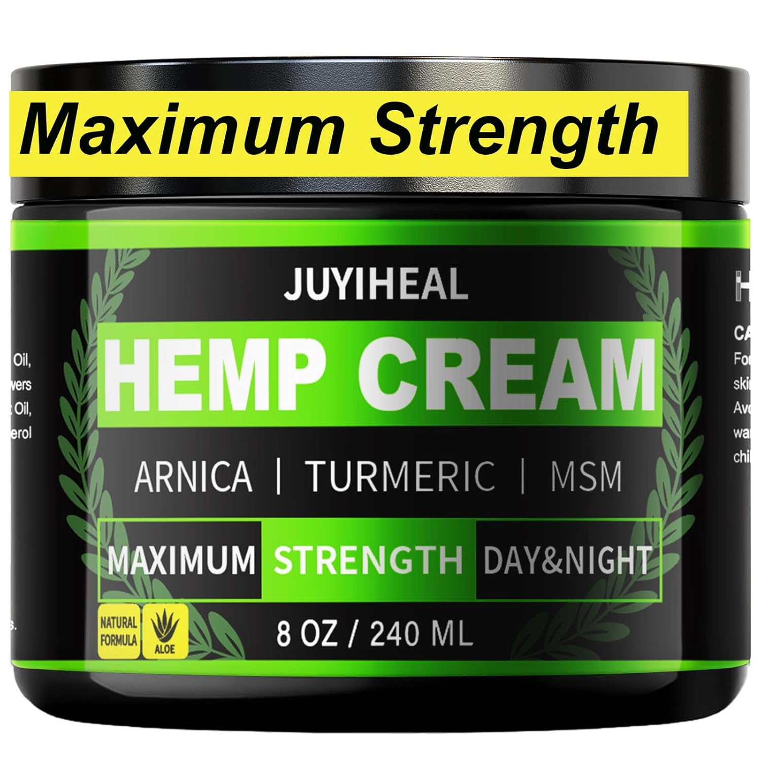 8oz Natural Instant Hemp Cream - Hemp Oil & Arnica, MSM, Turmeric, Menthol, Aloe-Natural Hemp Oil Extract Gel