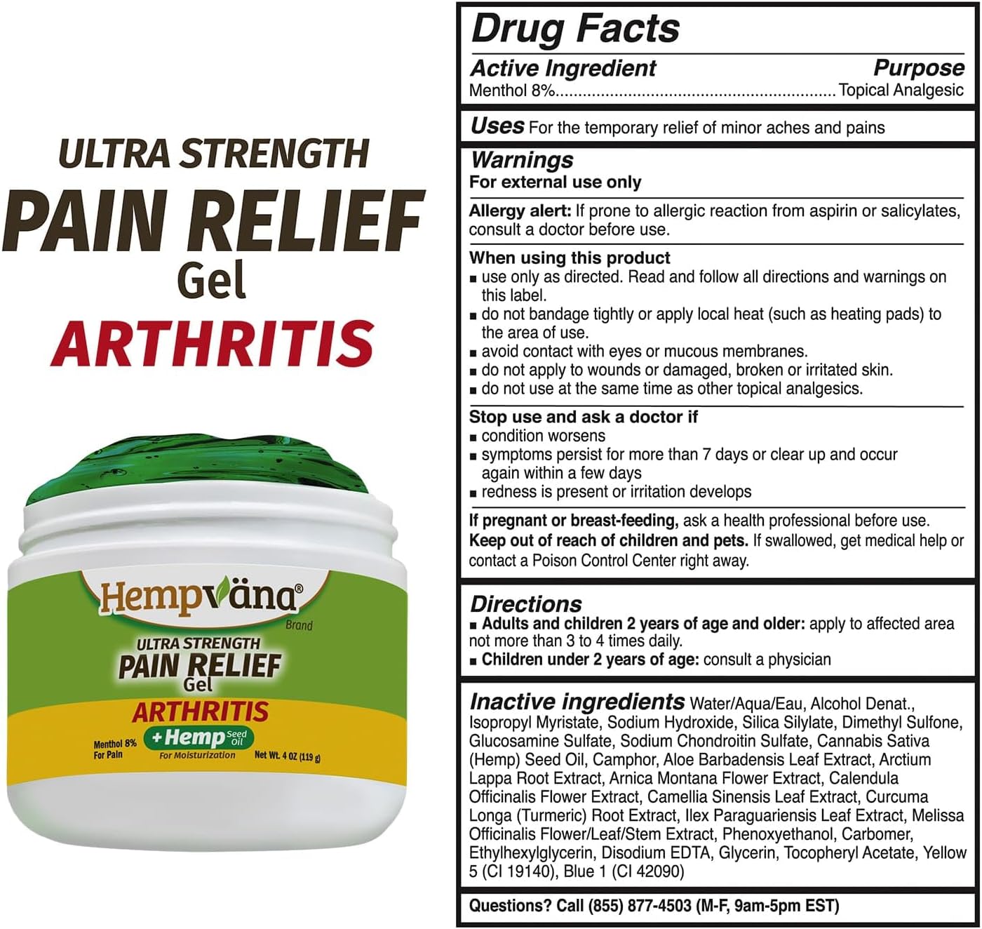 Hempvana Arthritis Pain Relief Gel, Ultra-Strength for Arthritis in Muscles & Joints. Enriched with Hemp Seed Oil, AS SEEN ON TV. Non-Greasy. Targeted Long-Lasting Relief. Works Fast, 3 Oz. - Image 3