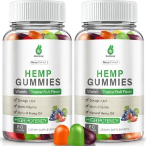 Hemp Gummies for Pain, Sleep, Anxiety - 100% Natural Organic Extra Strength High Potency with Pure Hеmp Oil Extract Vegan Bear Candy - 2 Packs Hemp Gummy