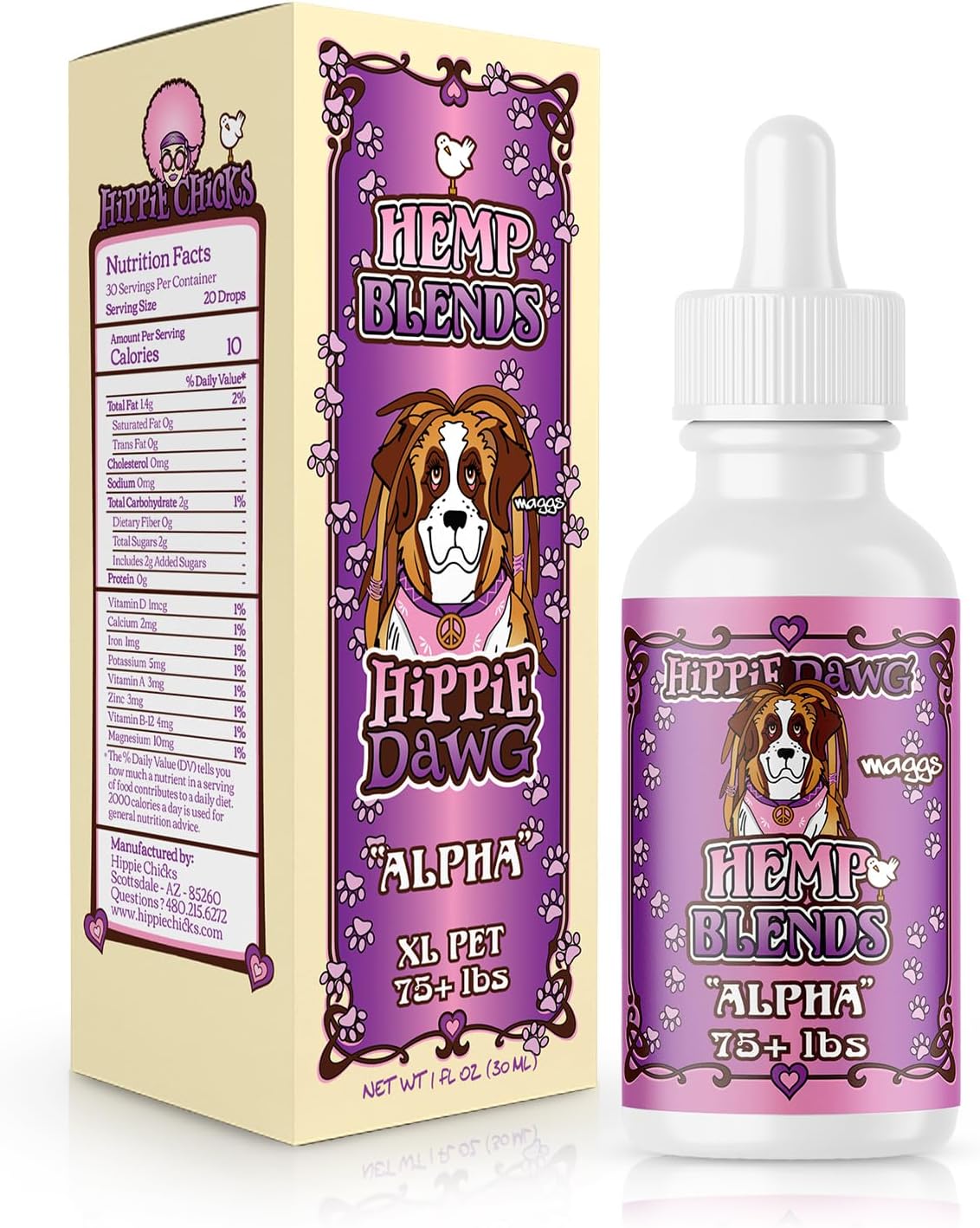 Hippie Dawg Alpha Hemp Oil for Giant Breed Dogs (75+ lbs) - Professional Strength Joint & Mobility Support - High Potency Glucosamine, Hyaluronic Acid & Collagen - 1oz