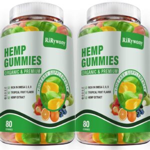 Hemp Gummies (2 Packs), High Potency Edible Gummies Extra Strength Mood Focus Calm Organic Hemp Oil Extract Vegan Bear Gummy - 160 Counts Candy