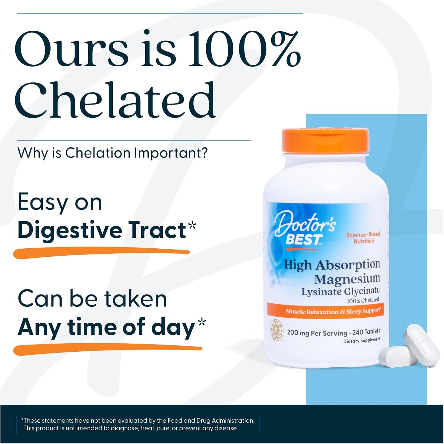 Doctor's Best High Absorption Magnesium Glycinate Lysinate Supplement for Sleep Support - Chelated Magnesium Tablets for Women & Men, 200mg per Serving, Supports Calm & Relaxation, Vegan - 240 Count - Image 5