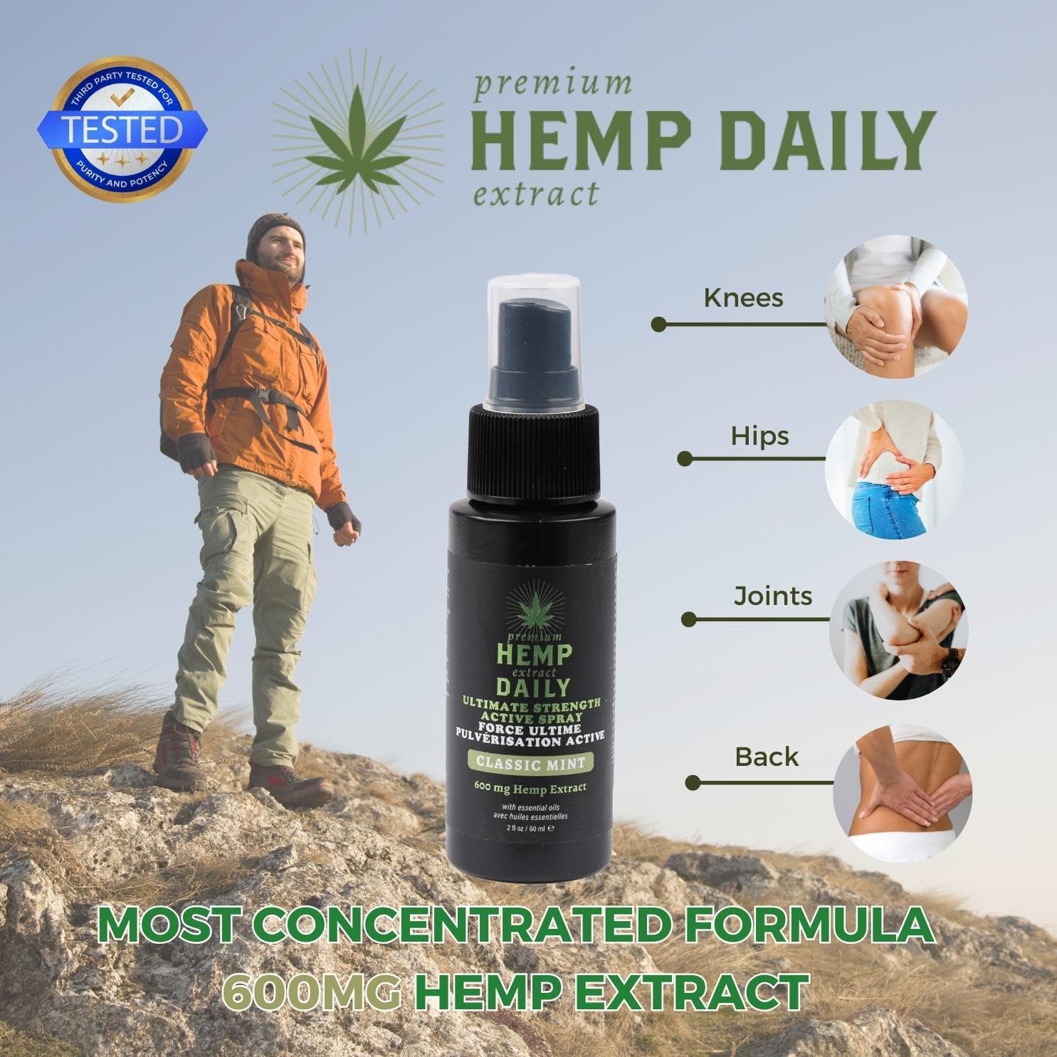 Earthly Body Hemp Daily Ultimate Strength Active Spray | Muscles, Joints, Back and Knee Hemp Spray with Essential Oils | Vegan, Organic Ingredients | Classic Mint, 2 Fluid Ounces - Image 4