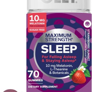 OLLY Max Strength Sleep Gummy, 10mg Melatonin, L-Theanine, Chamomile, Lemon Balm, Sugar Free, Vegetarian Sleep Aid, Strawberry - 70 Count