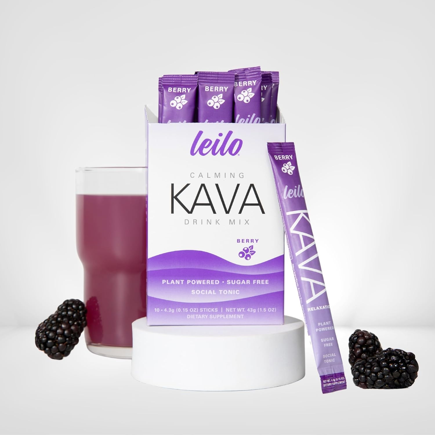 Leilo | Calming Kava Drink Mix | Berry, 10 Stick Packs (Plant-Based Relaxation Powder, Non-Alcoholic, Sugar-Free Herbal Supplement) - Image 7