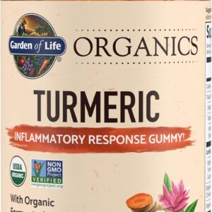 Garden of Life Organics Turmeric Inflammatory Response Gummy - 120 Real Fruit Gummies for Kids & Adults, 50Mg Curcumin (95% Curcuminoids), No Added Sugar, Organic, Non-GMO, Vegan & Gluten Free