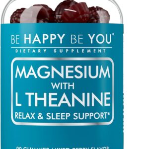 Magnesium Glycinate Gummies with L-Theanine – Relaxation & Sleep Support – Vegan, Gelatin-Free, Mixed Berry Flavor – Magnesium Supplement – 90 Ct