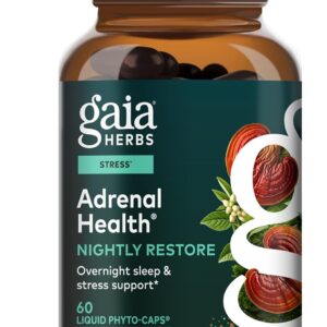 Gaia Herbs Adrenal Health Nightly Restore - Herbal Supplement with Ashwagandha, Magnolia Bark, Cordyceps, Lemon Balm & More* - 60 Vegan Liquid Phyto-Caps (30 Servings)