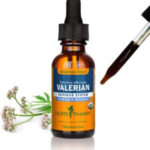 Herb Pharm Organic Valerian Root Liquid Extract, Alcohol-Free: Sleep & Relaxing, Calming Nighttime Sleep Support Supplement, Sugar-Free Herbal Supplement, 1 Oz