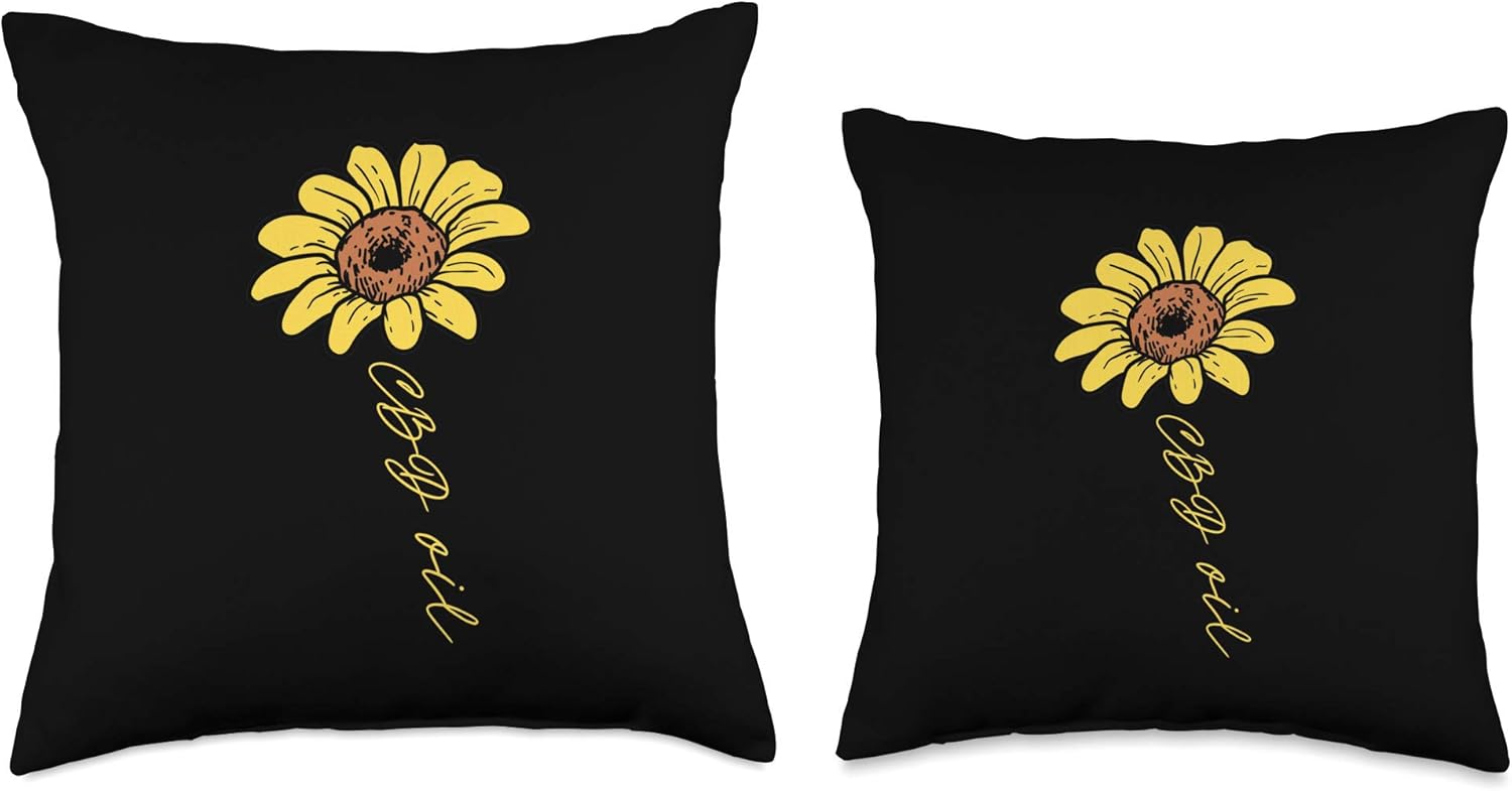 Sunflower CBD Oil Cannabis Hemp Organic Cannabidiol Throw Pillow - Image 3