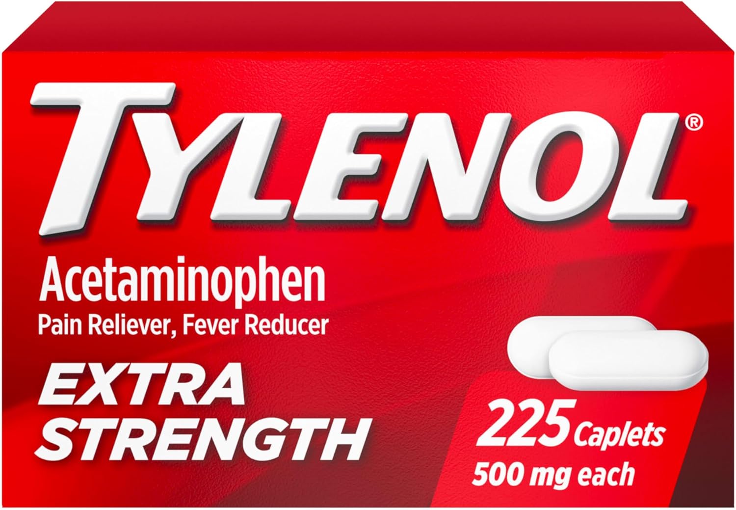 Tylenol Extra Strength Acetaminophen 500 mg Caplets, Fast, Strong Pain Relief, Fever Reducer, Pills for Headache, Backache, Toothache, Minor Arthritis & Menstrual Cramps, Value Size, 225 Count
