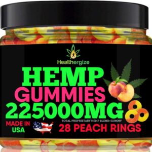 Hemp Gummies-Peach Rings Premium Hemp Oil Gummy Bears-Fresh and Full Flavor-Peach Infused Edibles-Great for Back, Rest, Knees, Calm, Relax, Discomfort-Made in USA