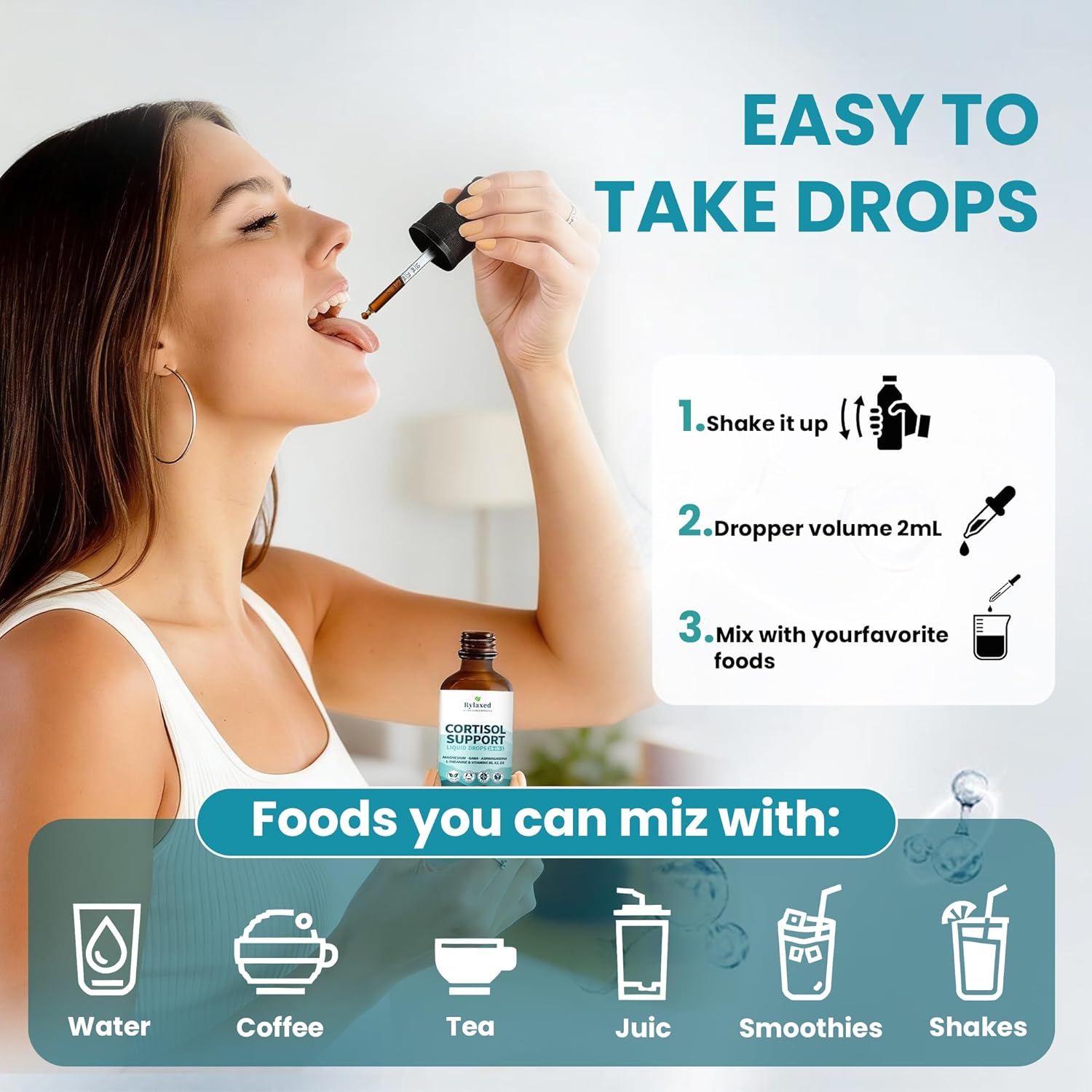 Cortisol Supplements for Women & Men, 18 in 1 Stress & Mood Support Drops with Magnesium 480mg, GABA, Ashwagandha, L-Theanine & Phosphatidylserine, for Relaxation & Sleep, Lemon Raspberry Flavor 60mL - Image 6