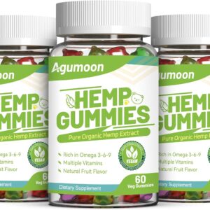 Hemp Gummies 3 Packs, High Potency Edible Relaxing Gummy with Natural Hemp Oil Extract - Vegan, Low Sugar, Non-GMO - 180 Counts