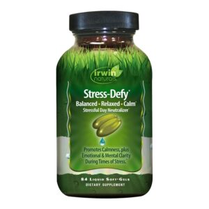 Irwin Naturals Stress-Defy Mood Support – 84 Liquid Soft-Gels – Calm, Balance & Emotional Wellness