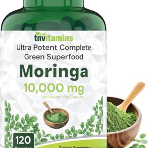tnvitamins Moringa Capsules 10,000 mg - 120 Capsules | High Potency Moringa Leaf Extract Superfood Supplement for Energy, Vitality & Antioxidant Support