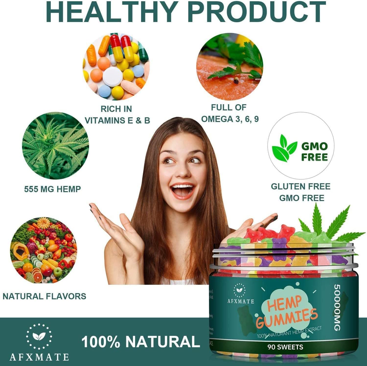 AFXMATE Hemp Gummies 50000 mg Fruit Flavored Gummy (90 Gummies) - Image 2