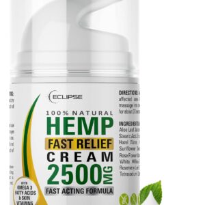 Hemp Cream by Eclipse - Non-Greasy, Natural Hemp Extract Cream - Made in USA - 1 Pack