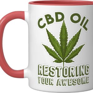 CBD Oil Restoring Your Awesome Funny Cannabis Hemp Oil Gift Ceramic Mug, Red/White