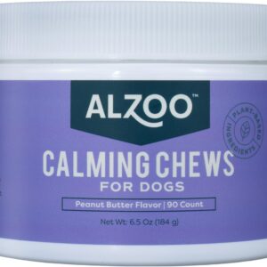 ALZOO Calming Chews for Dogs Anxiety, Peanut Butter Flavor - Plant Based Dog Calming Treats, Stress Relief for Storms, Fireworks, Grooming, Separation Anxiety, Made w/Valerian & Chamomile, 90 ct