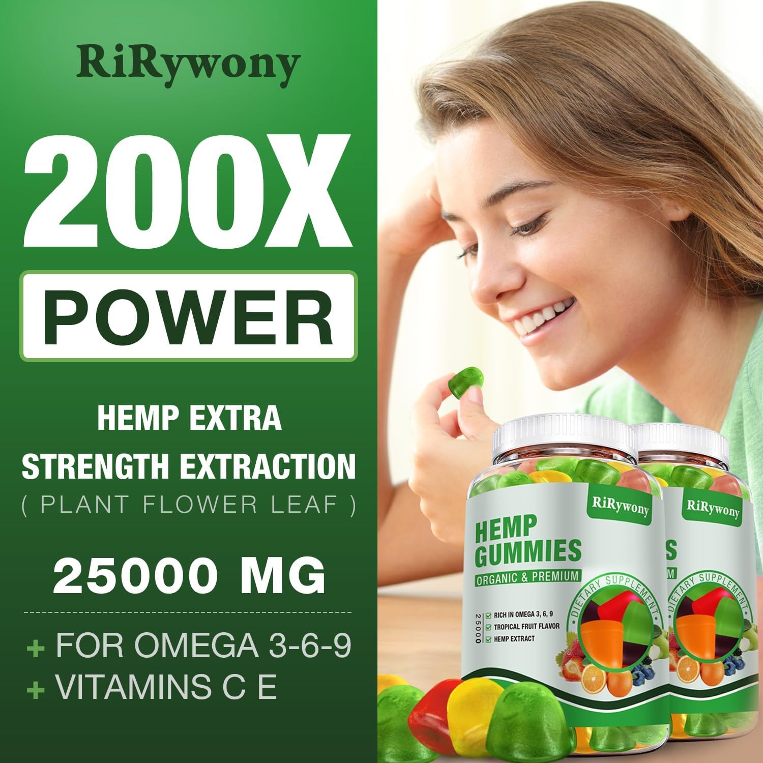 Hemp Gummies (3 Packs), High Potency Edible Gummies Extra Strength Mood Focus Calm Organic Hemp Oil Extract Vegan Bear Gummy - 240 Counts Candy - Image 2