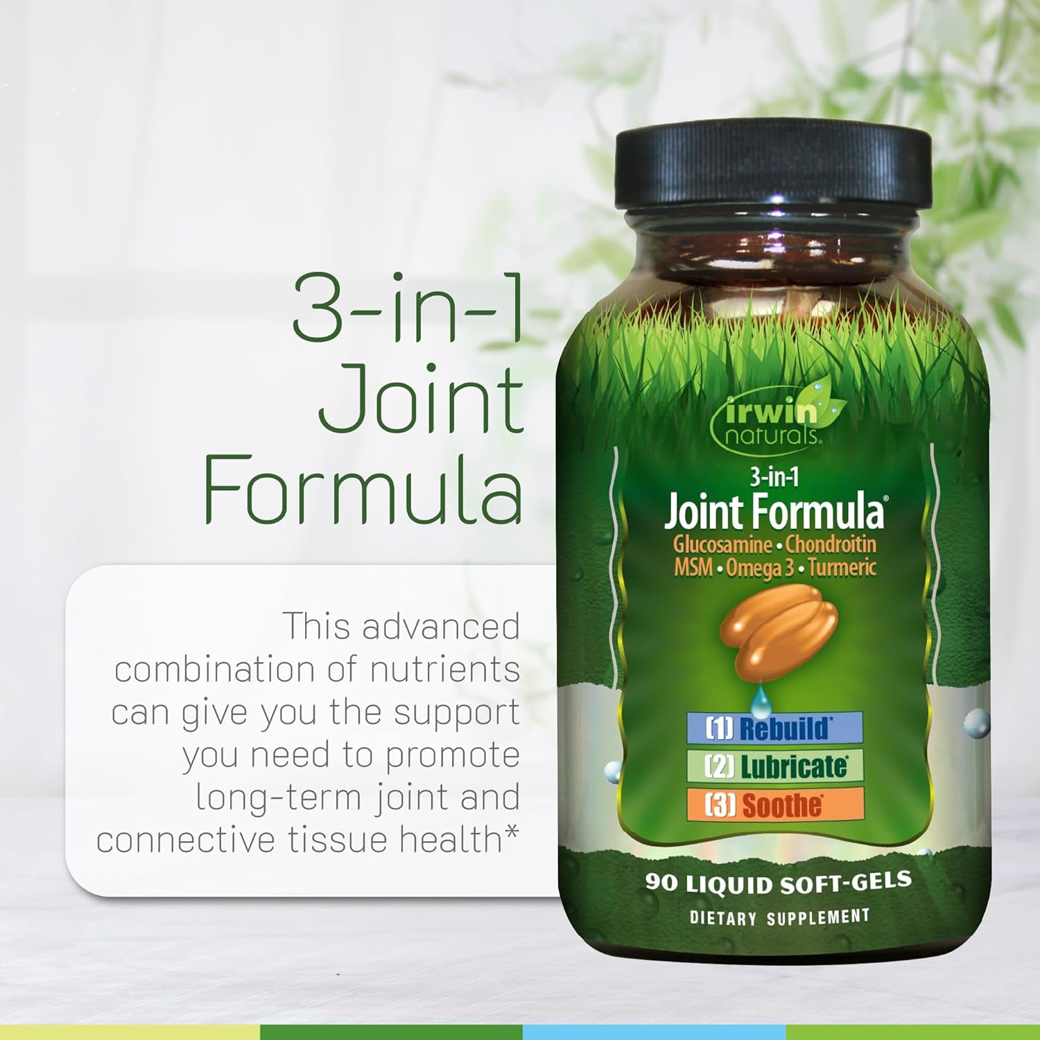 Irwin Naturals 3-in-1 Joint Formula with Glucosamine, Chondroitin, Turmeric & Boswellia - Advanced Joint Support Supplement for Men and Women - 90 Liquid Soft-Gels - Image 5