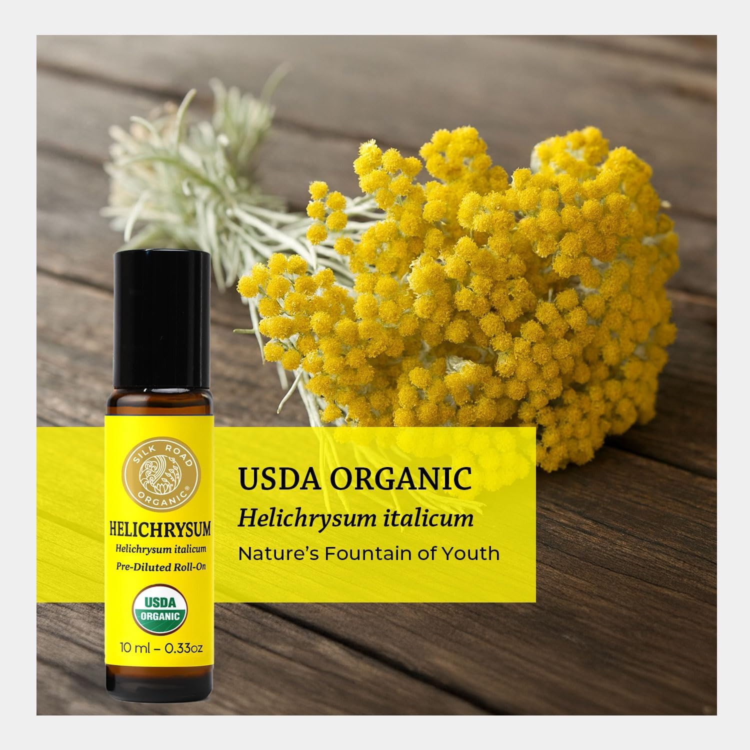 Silk Road Organic Helichrysum Italicum Essential Oil Roll on for Skin Care, Wrinkles, Scars, Bruises - USDA Certified Immortelle Oil 10ml Aromatherapy Roller - Always Pure, Always Organic - Image 6