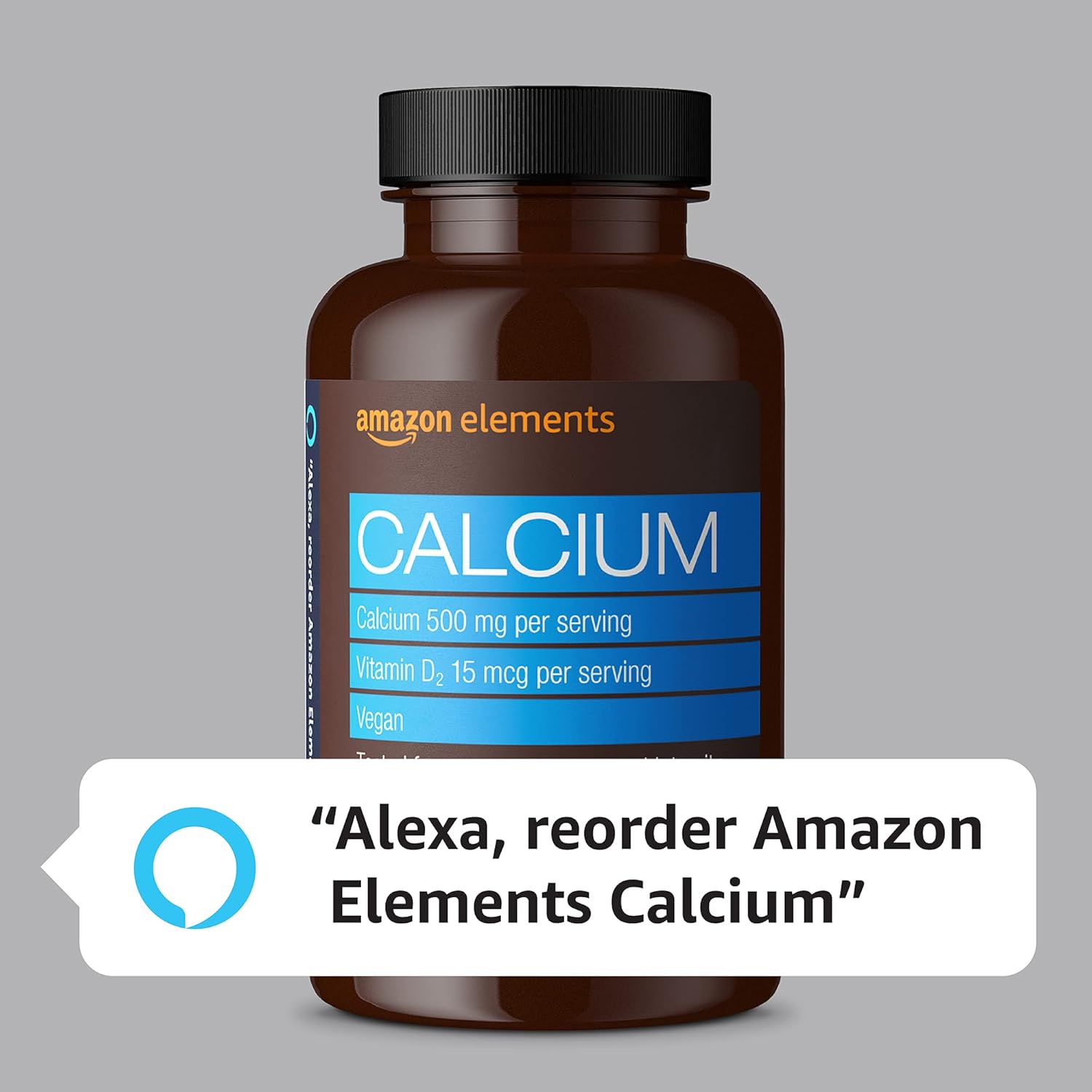 Amazon Elements Calcium plus Vitamin D, 500mg with D2 600IU, Vegan, Supports Strong Bones, 65 Tablets (Packaging may vary) - Image 2