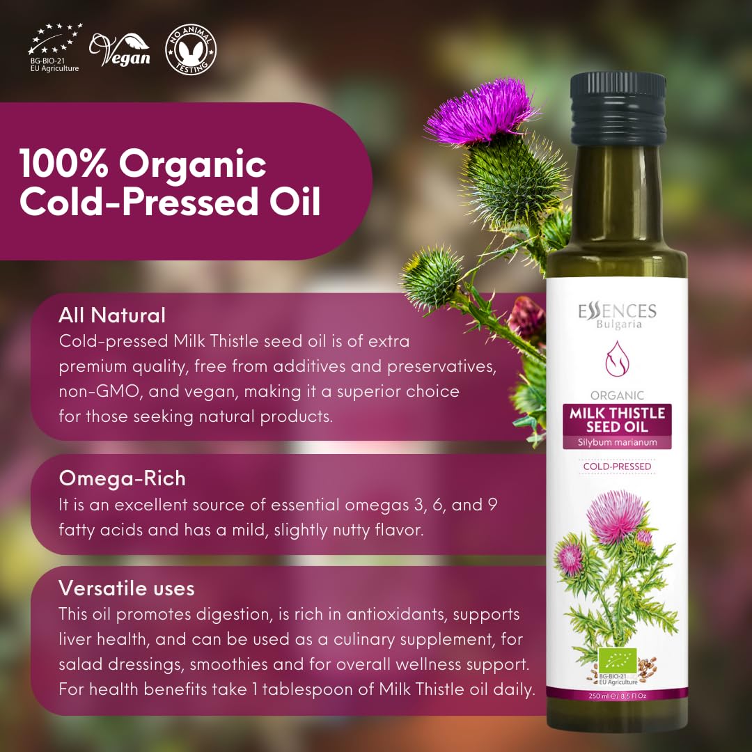 Essences Bulgaria Organic Milk Thistle Oil 8.5 Fl Oz | 250ml | 100% Natural Cold-Pressed Oil | Extra Premium Quality | No Additives or Preservatives | Non-GMO | Vegan - Image 4