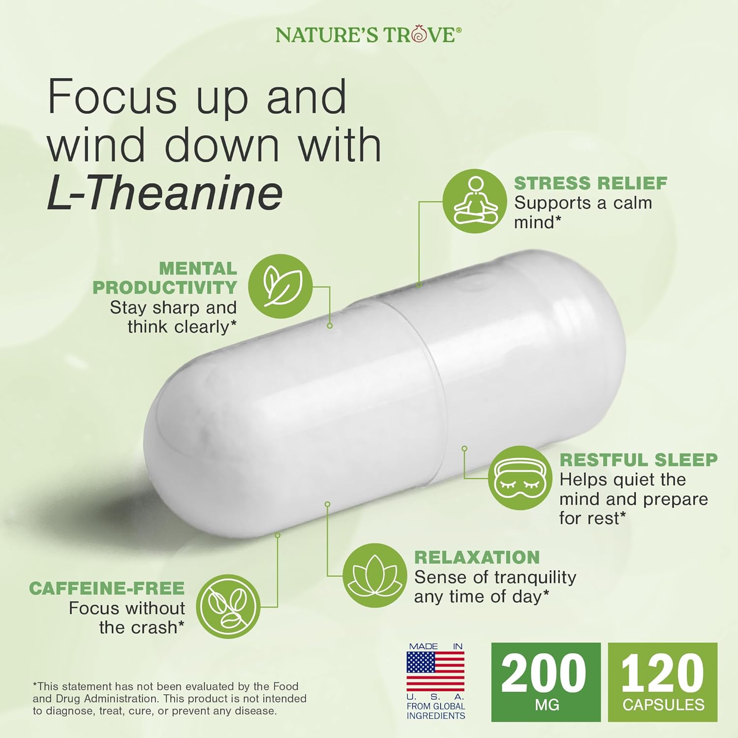 Nature's Trove L-Theanine 200mg 120 Vegetarian Capsules - Image 4