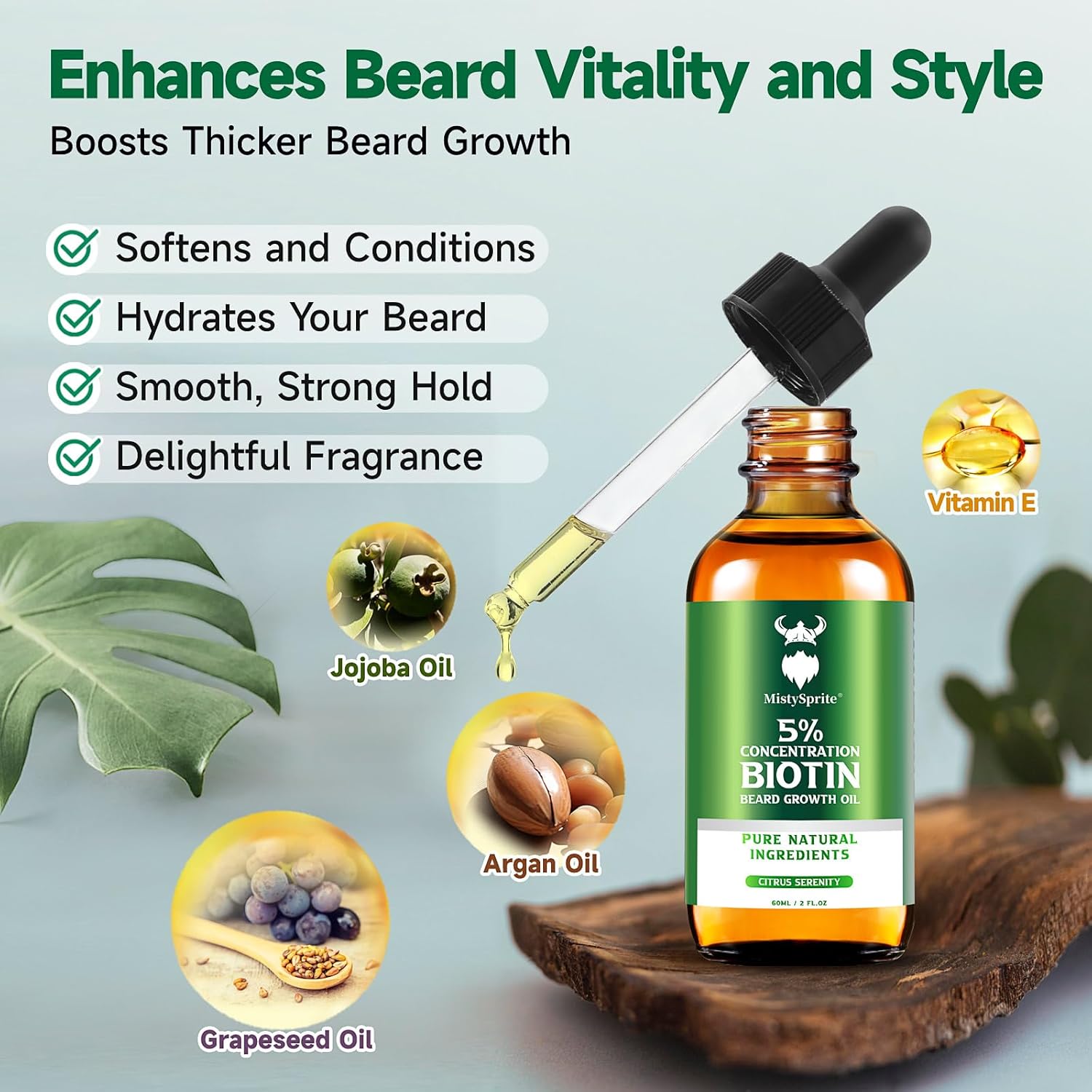 MistySprite Men's Beard Growth Oil - 5% Biotin, Citrus Serenity Scent, 2 oz (Pack of 10) - Softens, Conditions, No Itch & Dandruff, Ideal Gift - Image 4
