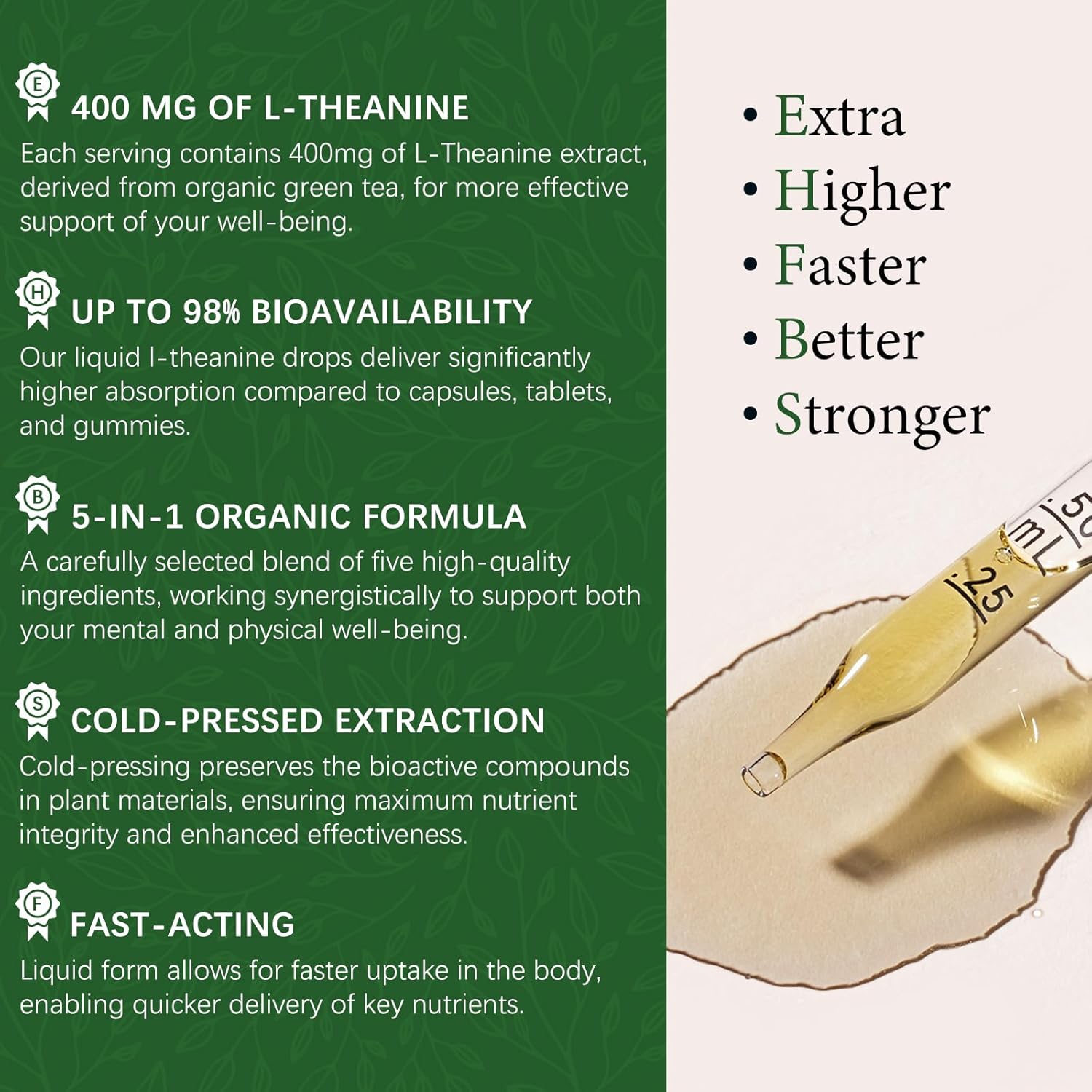 L Theanine 400mg Liquid Drops, L-Theanine Supplement for Adults & Kids with GABA, Magnesium & Ashwagandha, Natural Sleep, Focus & Relaxation Support, Vegan, Alcohol-Free, Non-GMO, 2 FL OZ - Image 4
