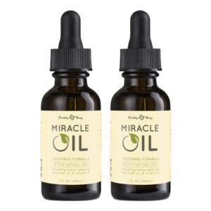 Earthly Body Miracle Oil, 1 fl. oz. - 2 Pack - 100% Natural Tea Tree Oil, Hemp Seed Oil & Vitamin E - Moisturizer, Calms Skin Irritations, Helps Smooth Wrinkles - Gluten Free, 100% Vegan