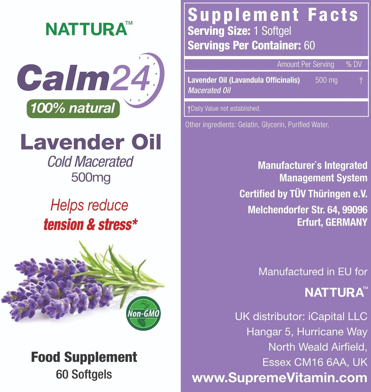 Nattura Calm Aid Lavender Oil Pills - 500mg - 60 Softgels - 100% Natural, Helps Reduce Stress, Calming for Body & Mind, Non-GMO, Certified Kosher - Image 3