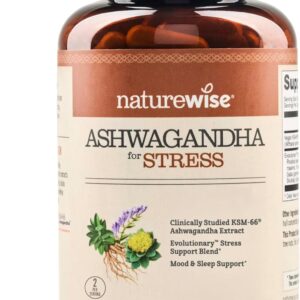 NatureWise Ashwagandha for Stress - With KSM-66 Extract, GABA, L-Theanine, Rhodiola Rosea - Herbal Mood & Sleep Support - Vegan, Non-GMO, Gluten-Free - 60 Capsules[1-Month Supply]